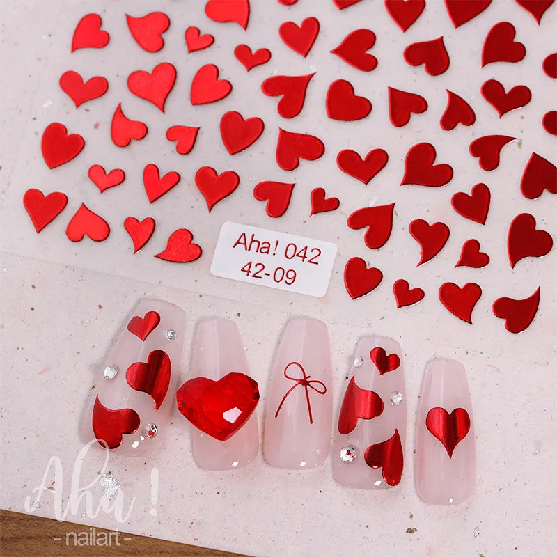 Wine Red Gilt Bow Nail Sticker Silver Gold Laser Nail Sticker Combination of Different Sizes Self-Adhesive Nail Art Decoration Zpaxo