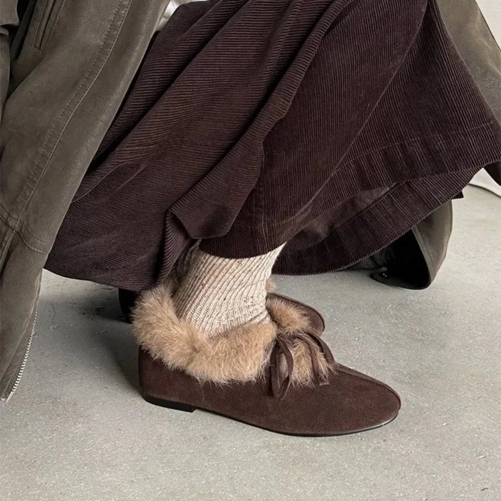 Winter Fuzzy Warm Flat Ankle Boots Women High-quality Suede Design