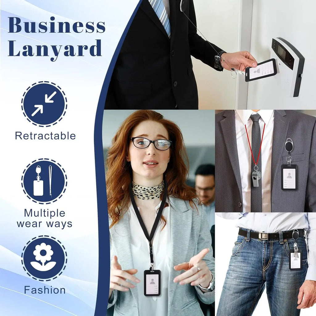 Retractable Lanyard ID Badge Holder Set – Hard Shell Card Case