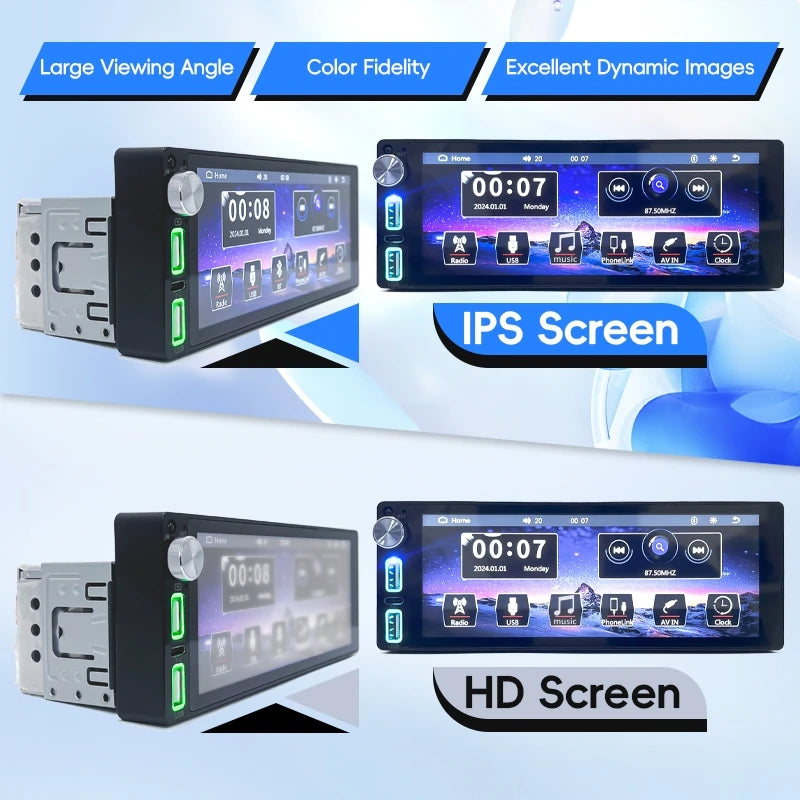 HIPPCRON Car Radio 1 Din Box Wired Carplay Android Auto Display