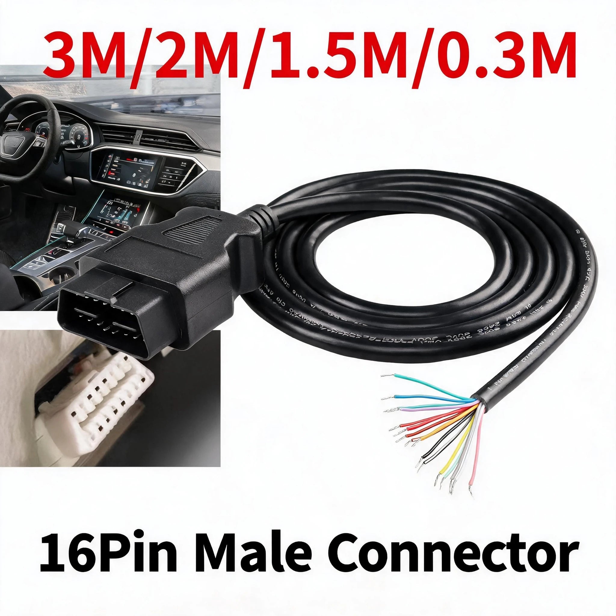 OBD2 16-Pin Extension Cable Male to Female ELM327 Connector