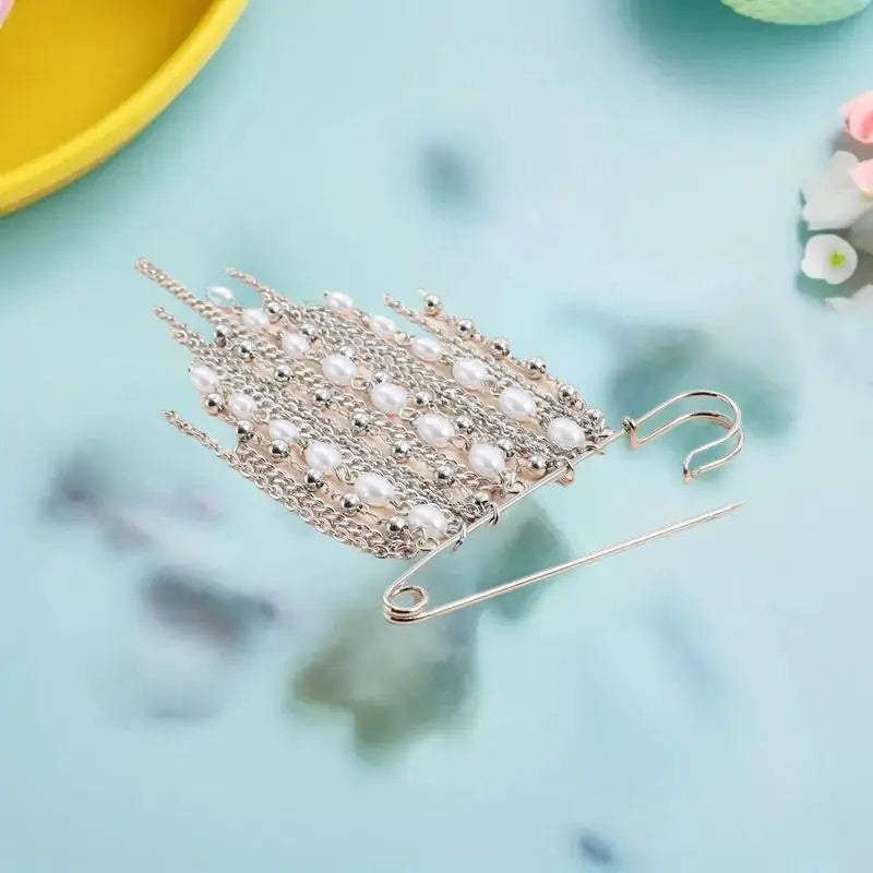 Unique Women's Pearl Chain Tassel Brooch Perfect Accessory Clothing Zpaxo