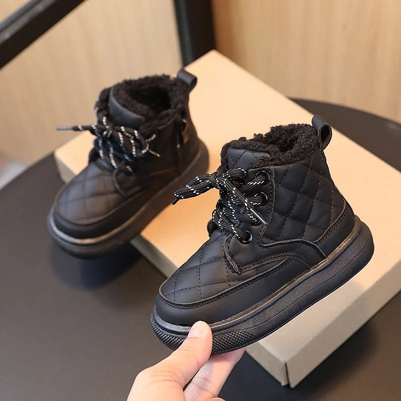 2023 Trend Fashion Winter Boots Girls Korean Plaid PU Leather Thick Zpaxo
