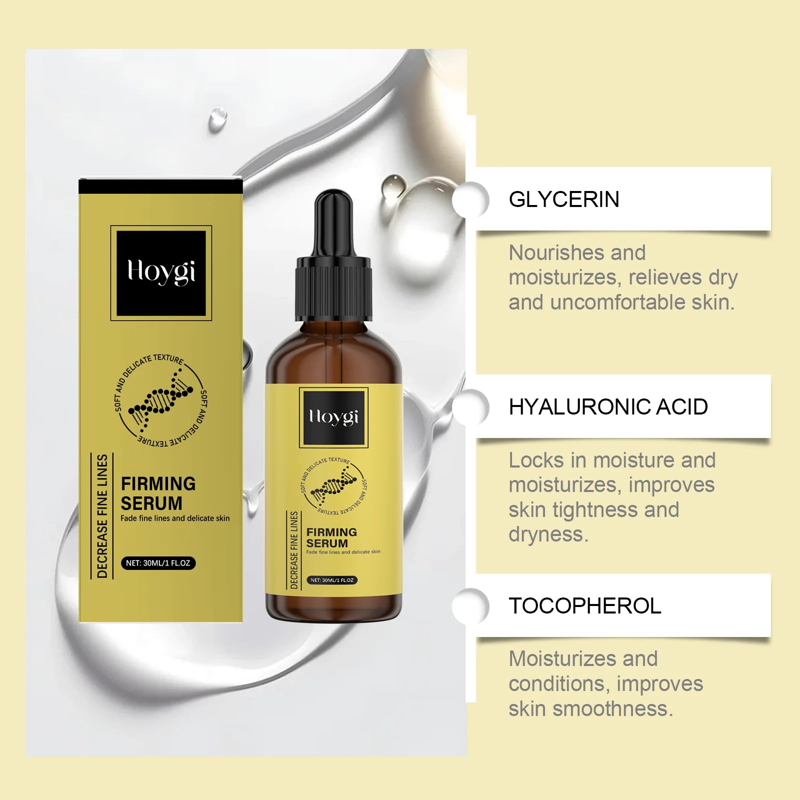 Hoygi Anti-Wrinkle Firming Serum Skin Tightening Elasticity Boost Fine Lines Reduction Fast Absorbing Non-Greasy All Skin Types Zpaxo