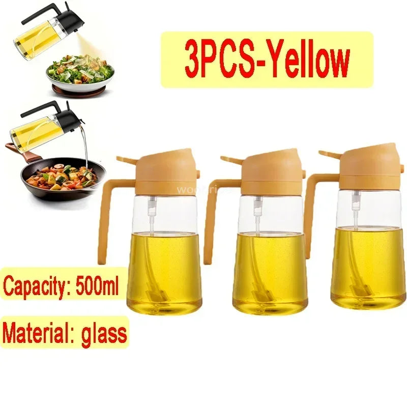Oil Spray Kitchen Glass Oil Spray Bottle 500ml Olive Oil Sprayer Camping BBQ Kitchen Baking BBQ Picnic Kitchen Tools Zpaxo 3pcs-yellow