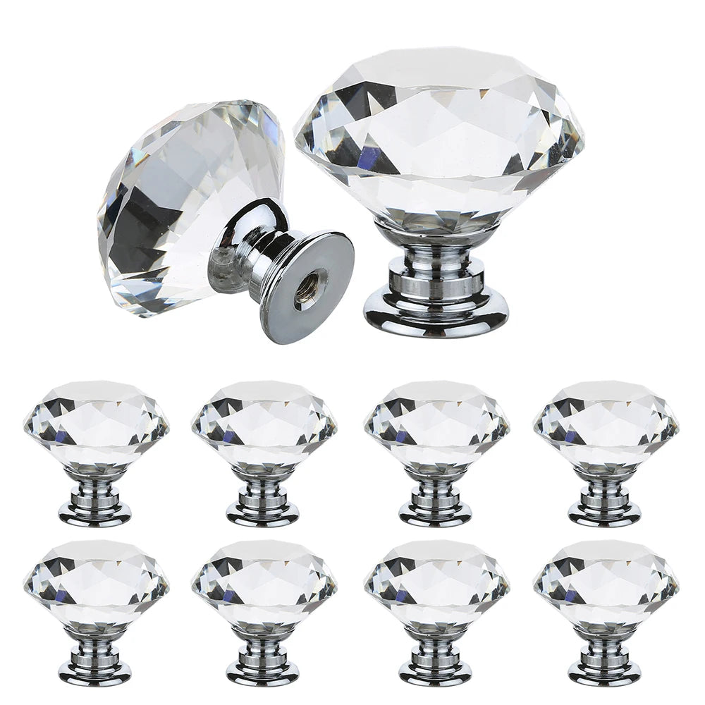 16Pcs/set Transparent Crystal Door Knobs Hardware Diamond Shape Design Crystal Glass Knobs Cupboard Drawer Pull Wardrobe Handles Zpaxo