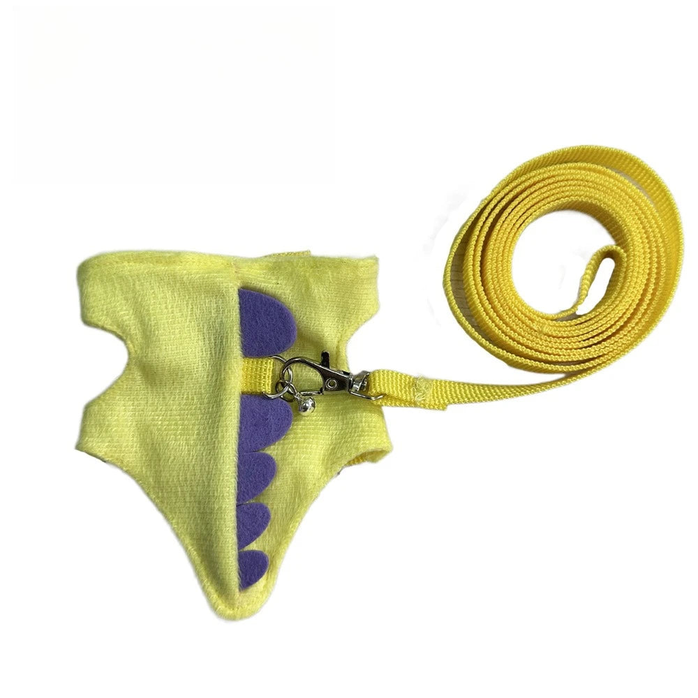 Ferret towing rope vest style adjustable pet rope cute dinosaur shape with bell for outdoor mouse walking rope Zpaxo yellow