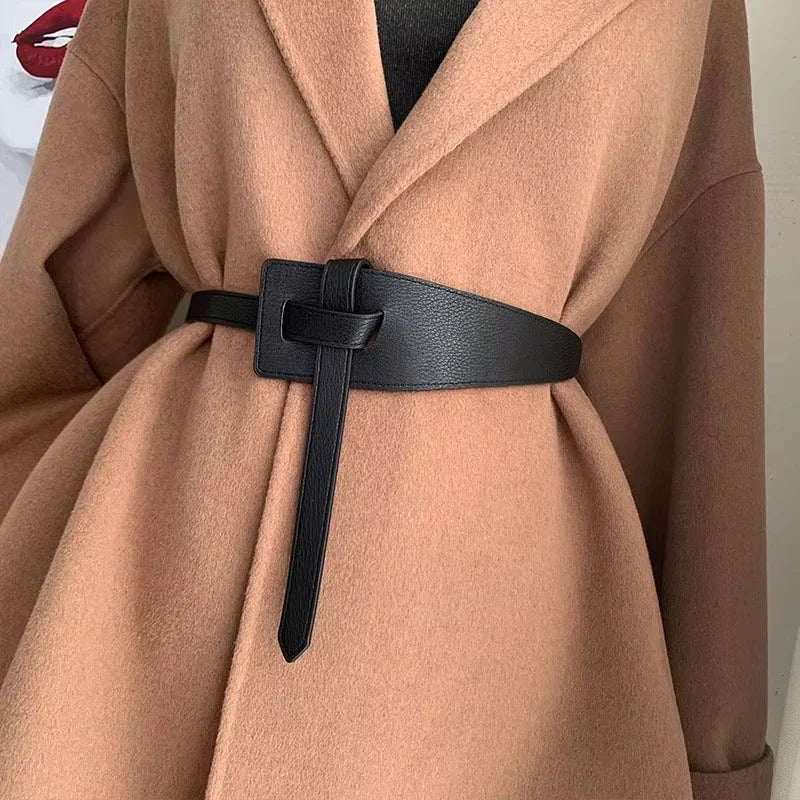 Women's Wide Faux Leather Knot Waistband Belt – Corset Cummerbund Women's Fashion Belt Zpaxo