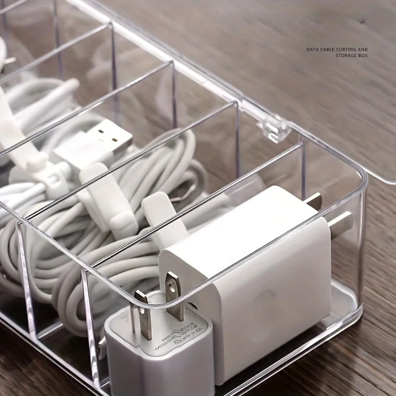 Clear Cable Storage Box – 8 Compartments & 10 Cable Ties Cable Organizer Box Zpaxo