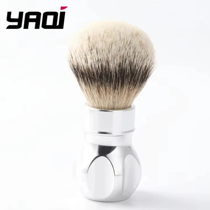 YAQI 24MM Gemini Anodized Metal Handle Silvertip Badger Hair Shaving Brush For Mens Cleaning Beard Advanced style Shaving Brush Zpaxo