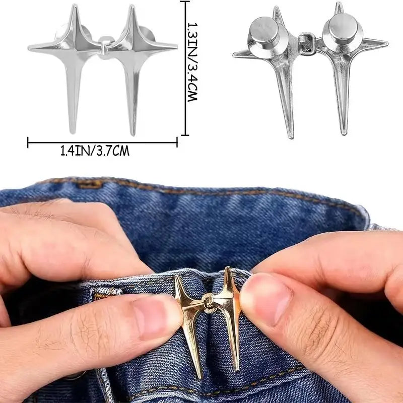 4 Sets Adjustable Star Buttons – Seamless Waist Tightener for Jeans, Pants & Skirts, No Tools Required Zpaxo