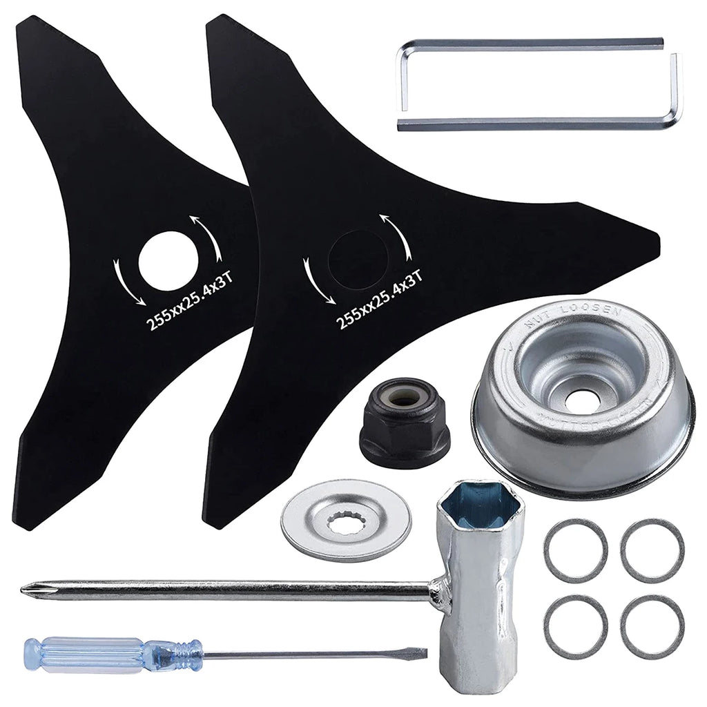 10" x 3 Teeth Brush Cutter Blades with Washers Carbon Steel Weed Trimmer Blade Weed Trimmer Head Lawnmower Accessories for Mowe Zpaxo set A