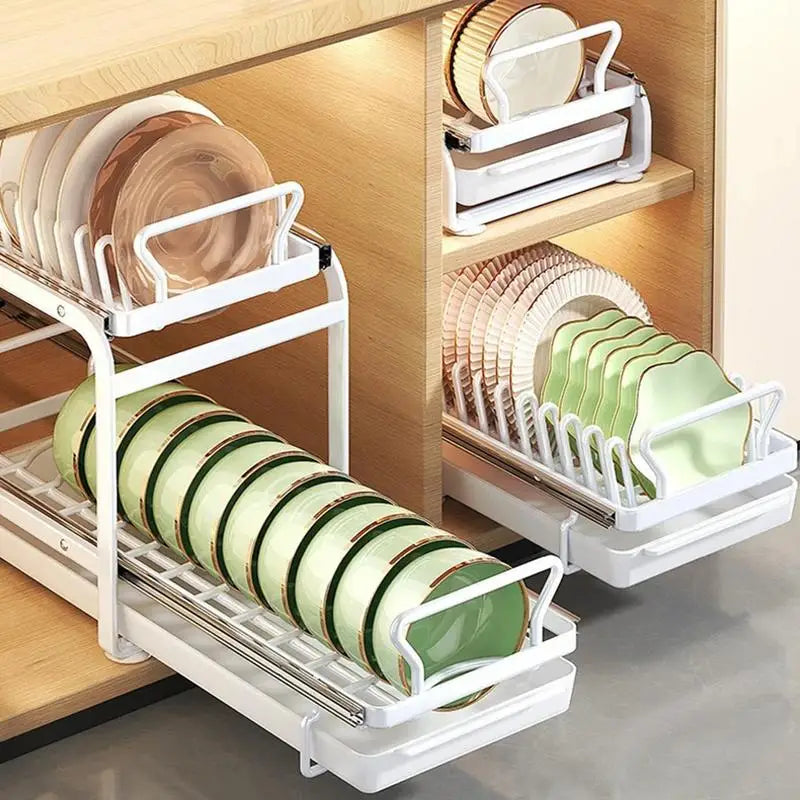 Sliding Dish Rack Kitchenware Storage Shelf Kitchen Drying Cabinets