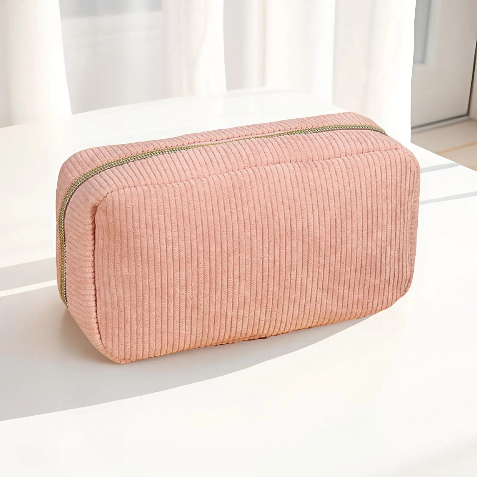 Corduroy Cosmetic Bag – Travel Makeup & Toiletry Organizer Pouch Cosmetic Travel Bag Zpaxo Pink