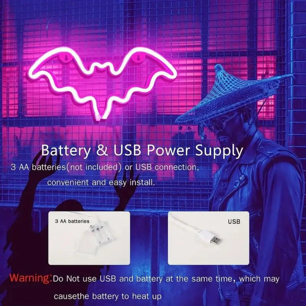 Halloween Decorative LED Bat Neon Lights Wall Decor Shaped Battery Zpaxo