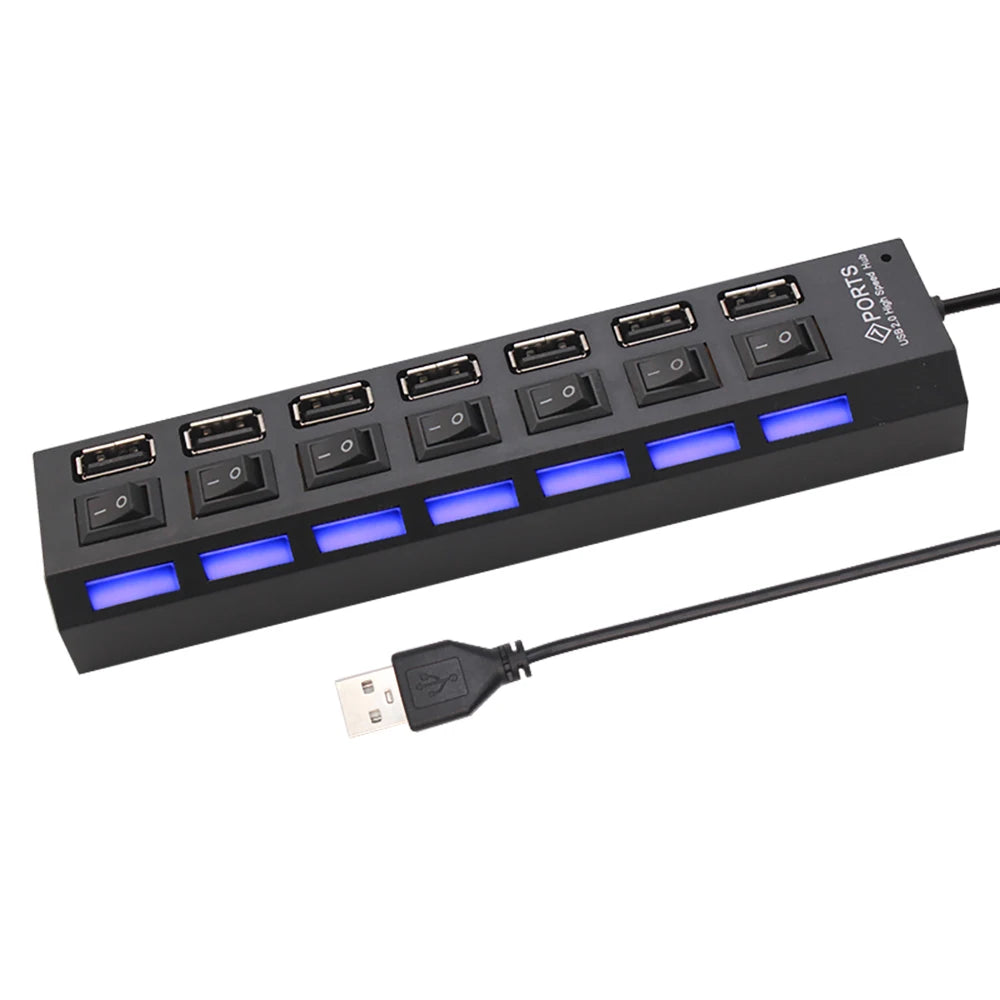 USB HUB 7 Ports Multiple Expander OFF Switch Port Multi Splitter Zpaxo 7 Ports Black