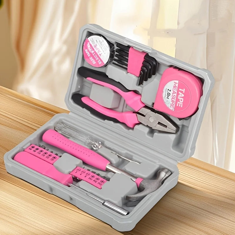 24pcs Pink Home Tool Kit Set | Portable Compact Case, Basic Hand Tools for Women DIY Household Repair, Complete Gift Idea Zpaxo