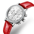 OLEVS Fashion Diamond Watches For Women Luxury Brand Rose Gold Case Ladies Quartz Watch White Leather Strap reloj para mujer Zpaxo Red silver