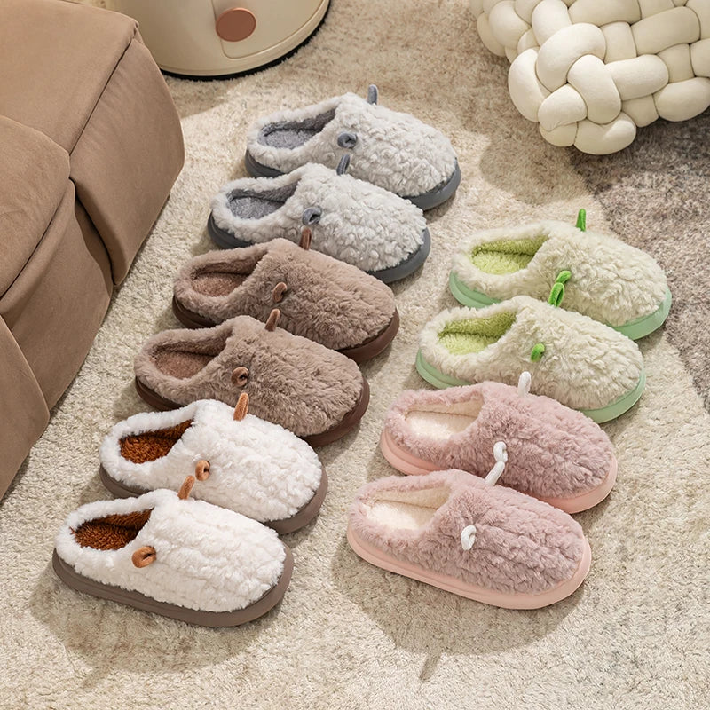 Winter Home Slippers Men Shoes Cute Cartoon Flat Platform Women Warm