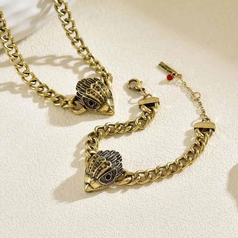 Antique Gold Punk Eagle Head Statement Jewelry Women Street Wear Zpaxo Default Title