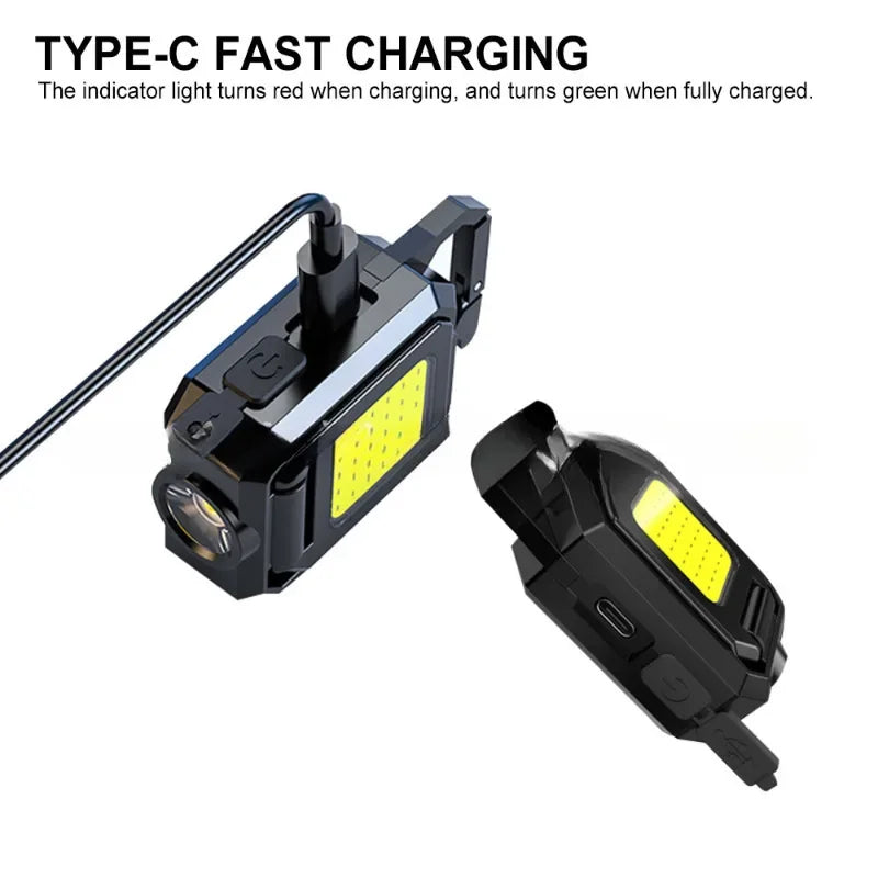 COB LED Keychain Flashlight – USB-C Rechargeable 1000lm Torch
