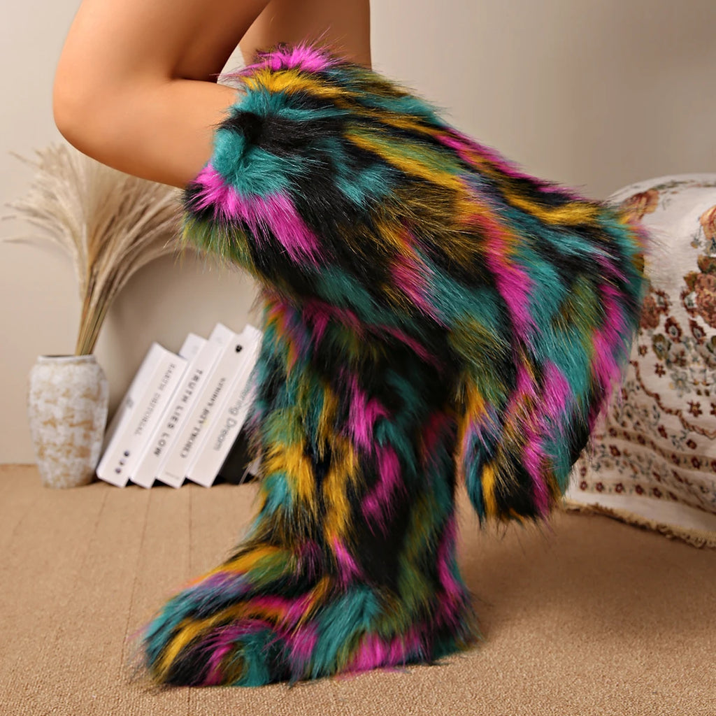 Luxury Furry Snow Boots Women 2025 Winter Over Knee 50cm Thigh High Fluffy Faux Fur Boots Ladies Plush Warm Platform Shoes Zpaxo
