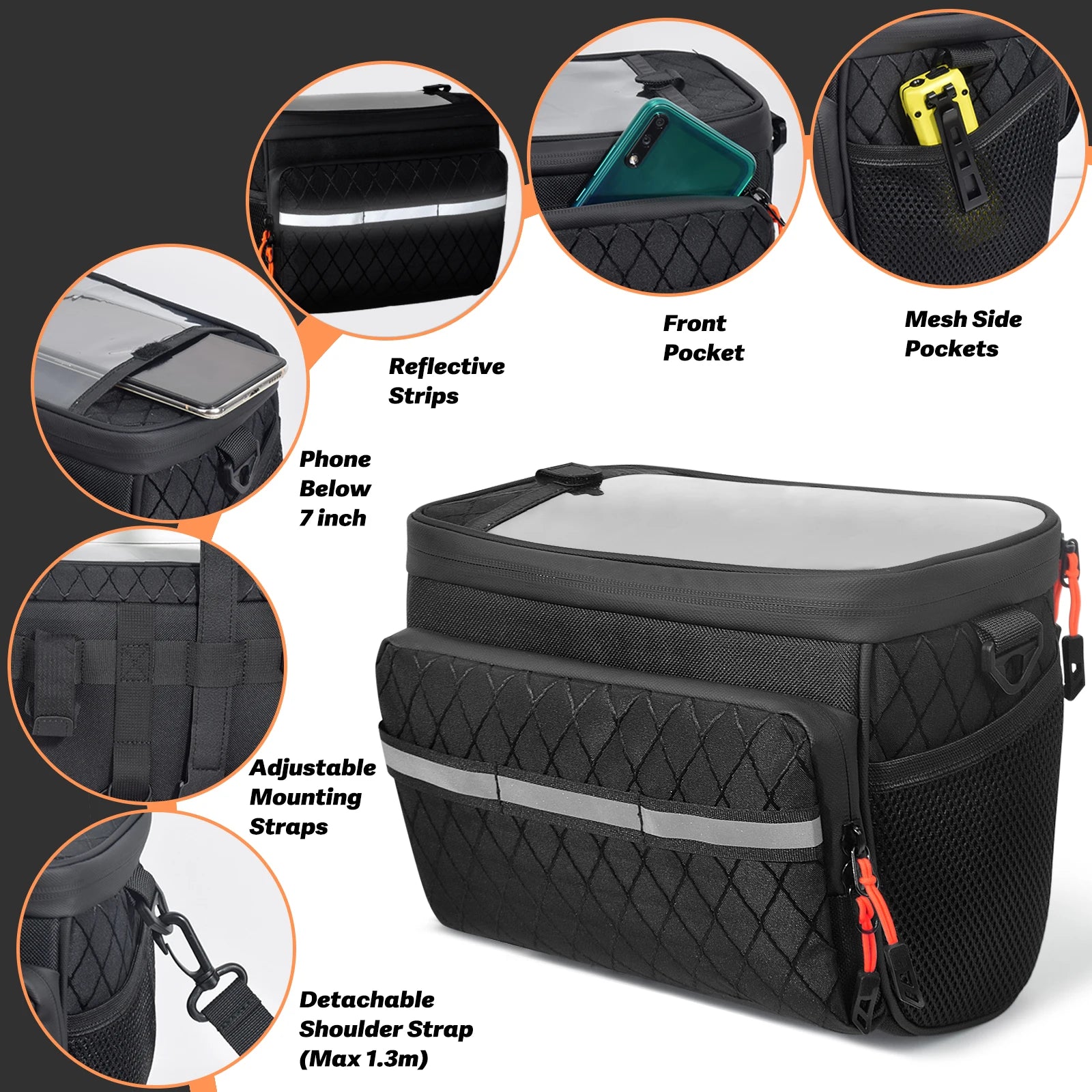 New6L Bicycle Front Bag Multifunctional Large Capacity Insulated Touchscreen Bicycle Basket Outdoor Multi-Pocket Bike Accessorie Zpaxo