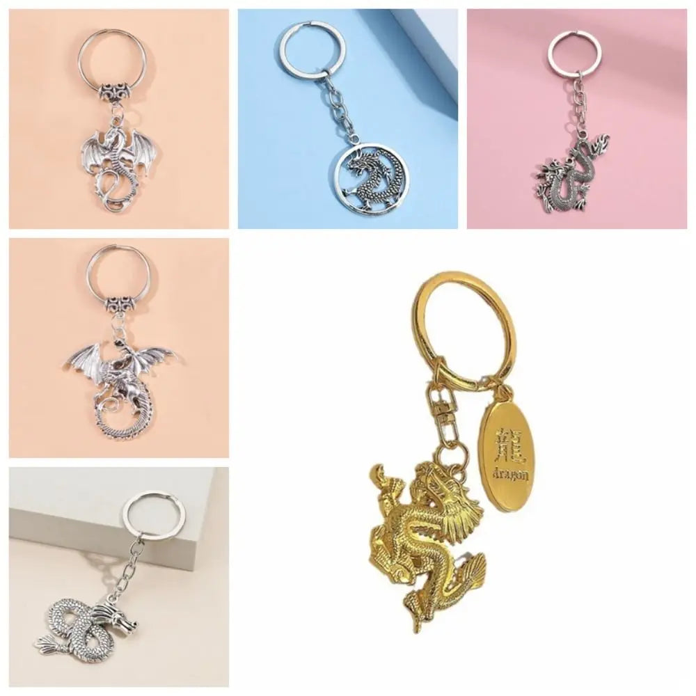 Charms Chinese Dragon Year Keychain Creative Antique Silver Pendant Zpaxo