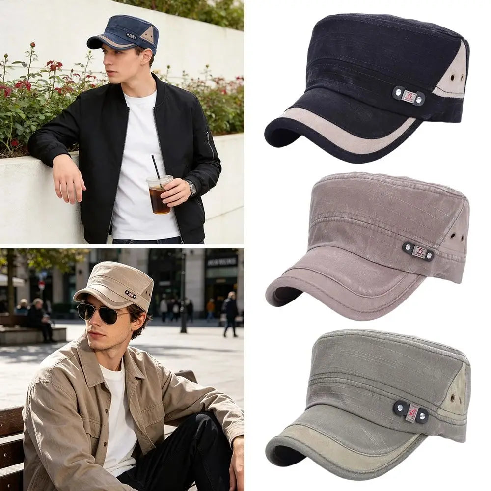 Fashion Anti-UV Fishing Hat Cotton Adjustable Sun Hat Retro Outdoor Sunscreen Flat Top Hat Men Women Zpaxo