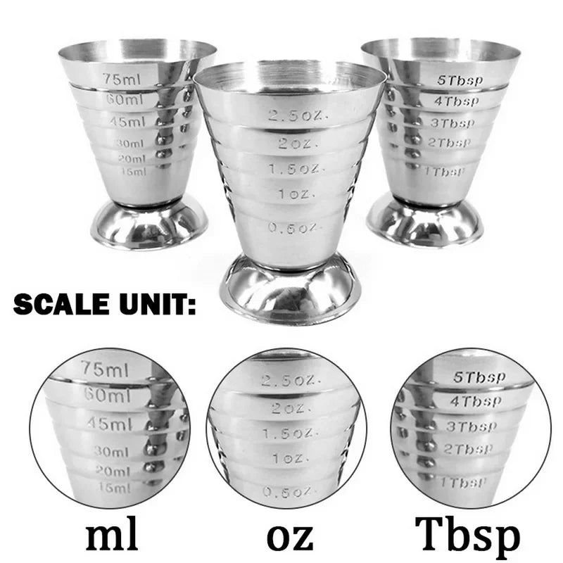  1pc 75ML Stainless Steel Measuring Cup Cocktail Tools Mixing Drink Accessories Three Scale Wine Measuring Cups For Home Party Zpaxo