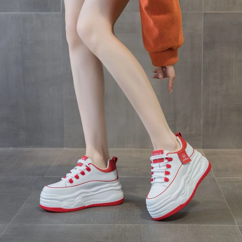 Womens Accent Platform Sneakers Hidden Heel Lift Casual Low Lace Up Zpaxo