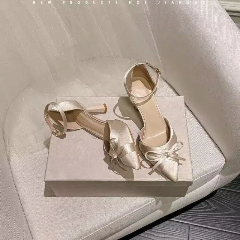 Women Pumps White Wedding Shoes Bride Luxury Satin Butterfly-knot