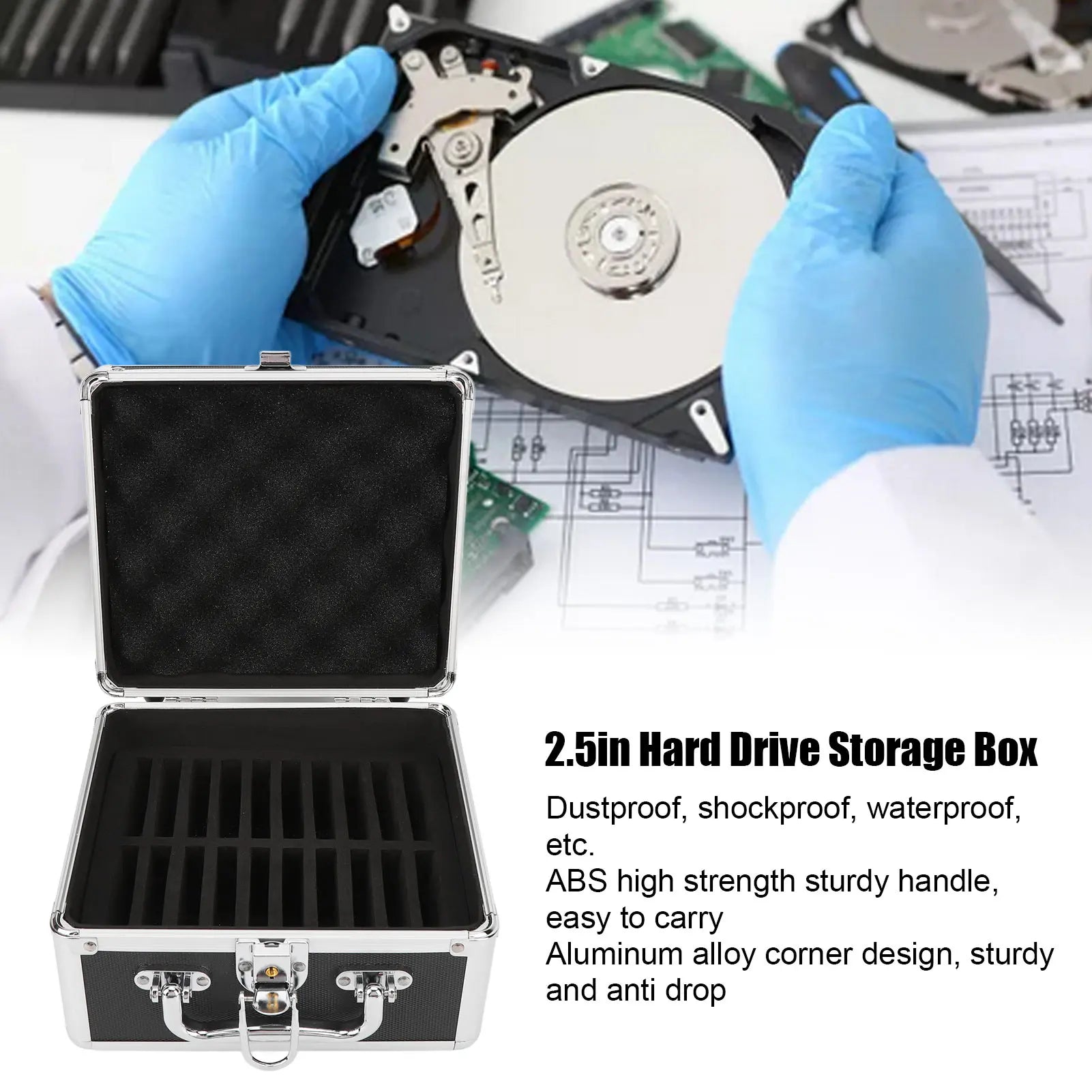 Hard Drive Storage Box Convenient Handle 20 Bays Case Aluminum Alloy