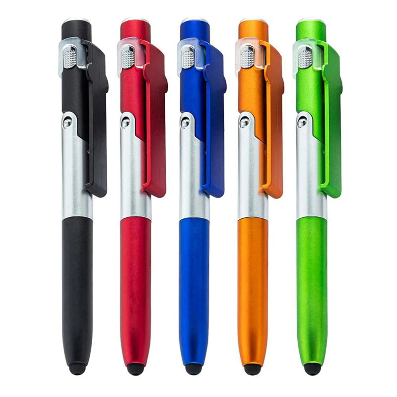 Multi-Function 4 In 1 Foldable Ballpoint Pen Capacitive Stylus (Flashlight+Support) For Tablet iPad Mobile Phone Holder Stand Zpaxo