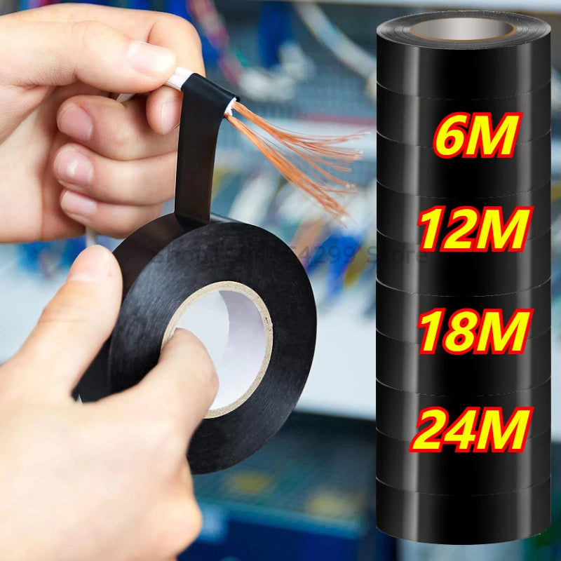 6m/roll Black Electrical Tape High-Temperature Resistant Electrical Tape Durable Soft Insulating Adhesive Electrical Tape Zpaxo