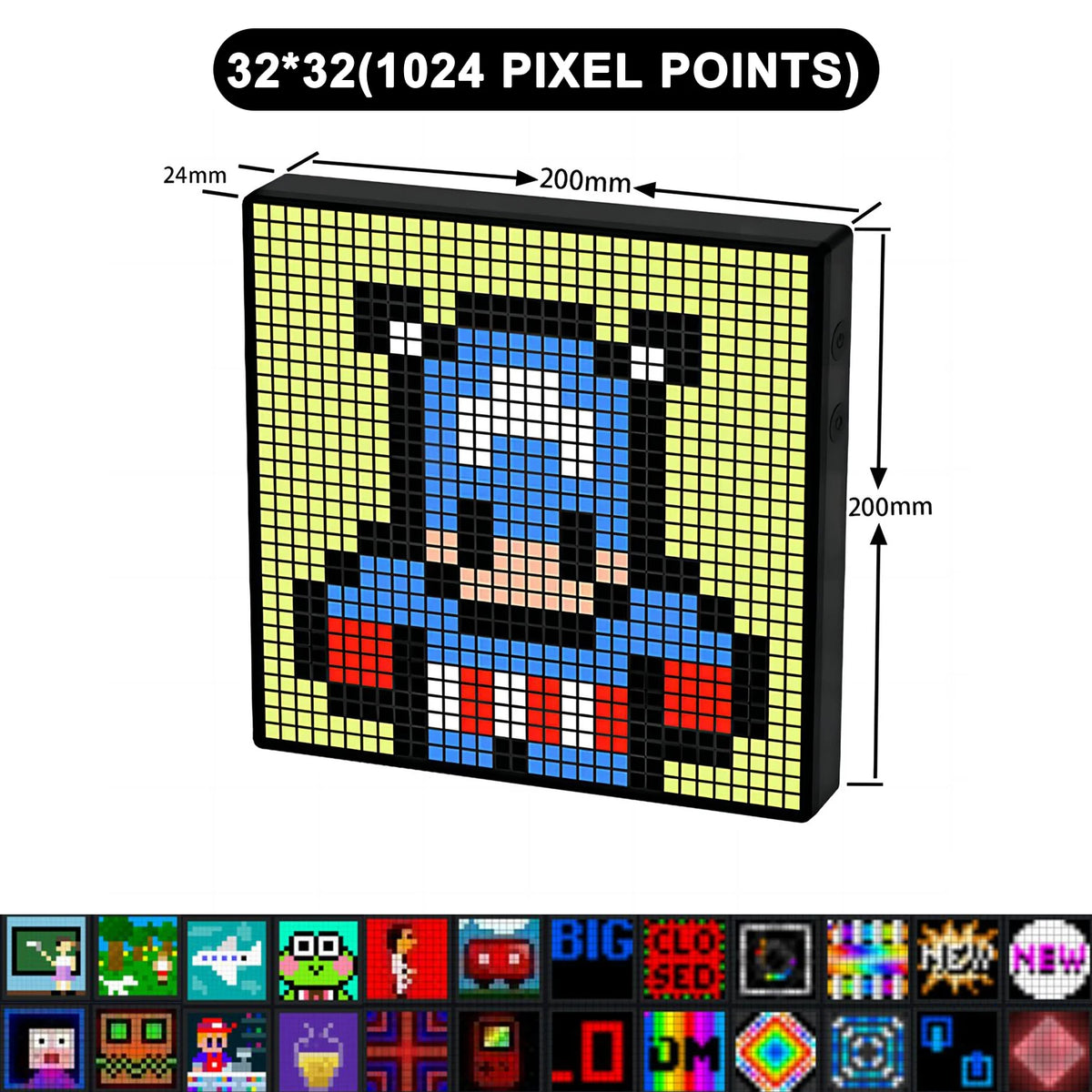 LED Pixel Screen Display Night Light Bluetooth Smart APP LED Panel Display Frame For Gaming Room Decoration Christmas Gift Zpaxo USB Plug 32x32