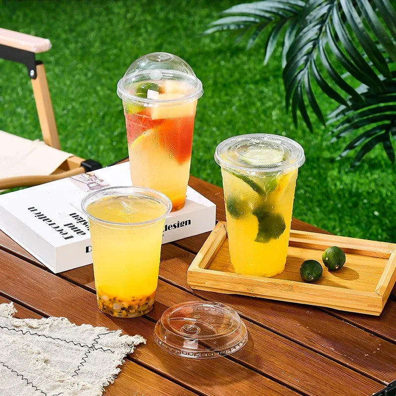 Plastic Cups Lids Snack Drink Cup Double Cold Clear Disposable PET