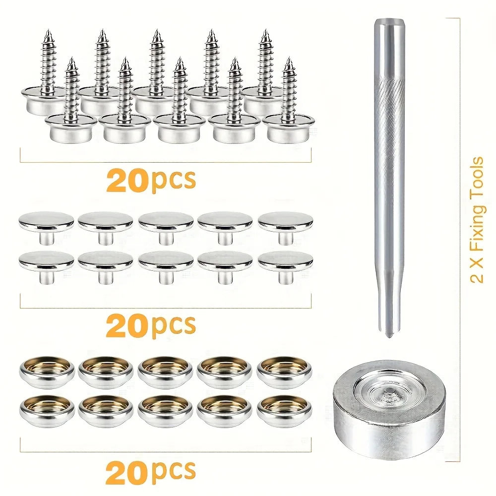 62 PCS Canvas Snap Tool Kit, Metal Screws Snaps Marine Grade 3/5" Socket Stainless Steel Boat Canvas Snaps with 2 Setting Tools Zpaxo