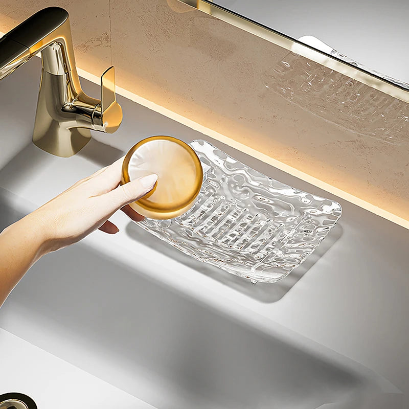 Transparent Soap Box High-End Bathroom Glacier Patterned Soap Storage Rack For Household Use Soap Box Light Luxury Zpaxo