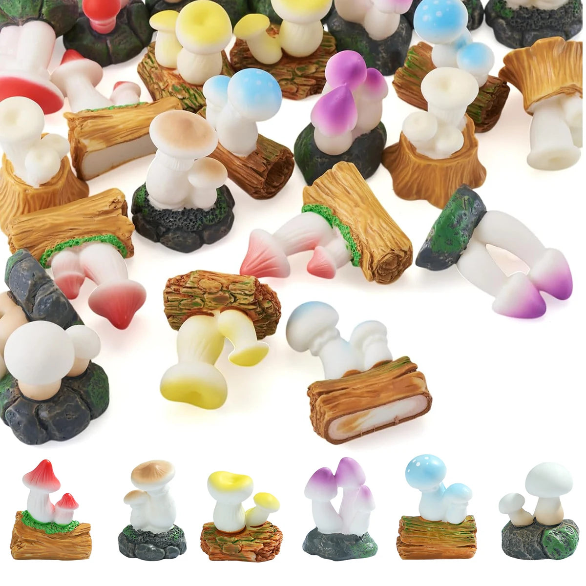 Mini Mushroom Figurines – Hand Painted Resin Fairy Garden Decor