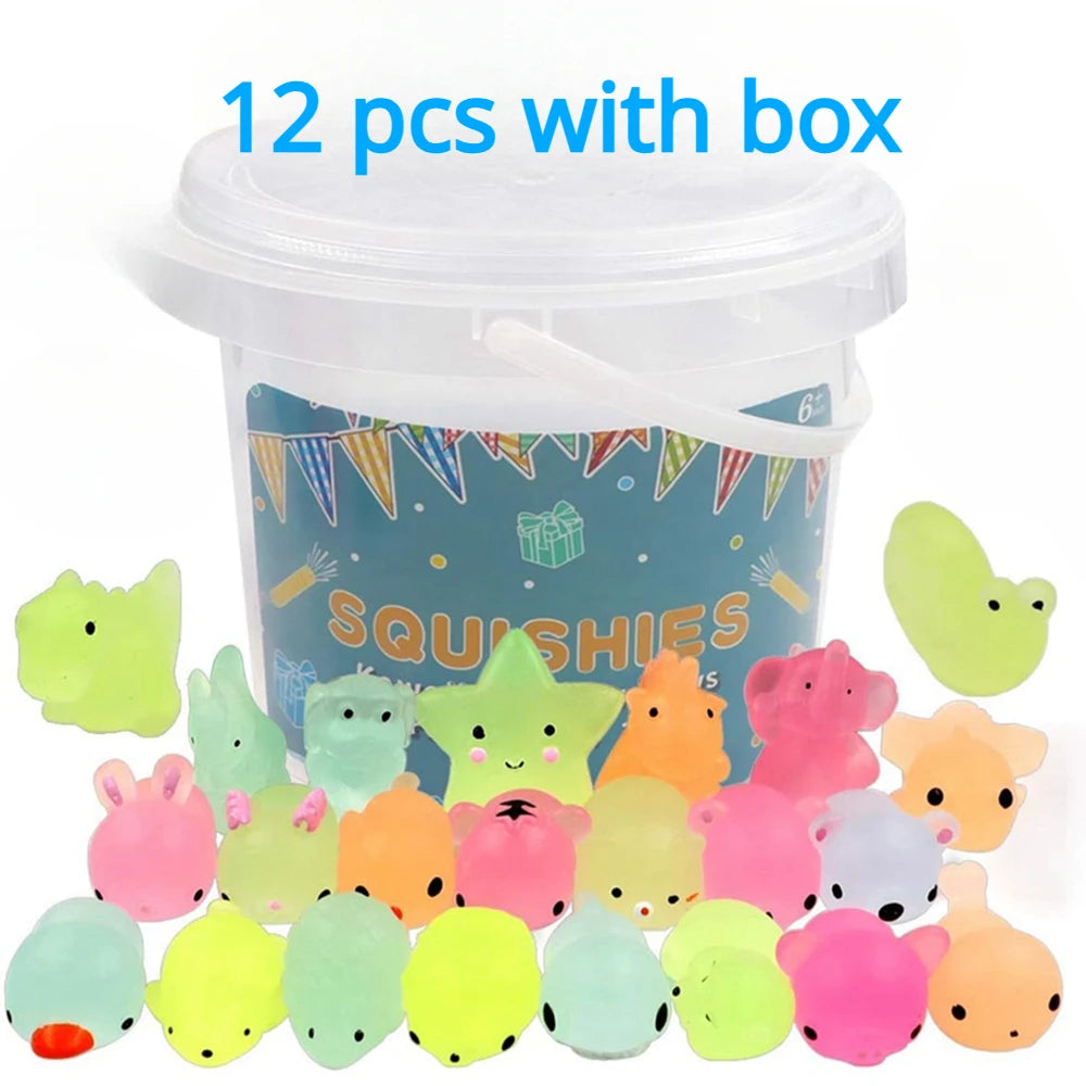 12 Kids Animals Toys Glow Dark Party Favors Stress Relief Squishy