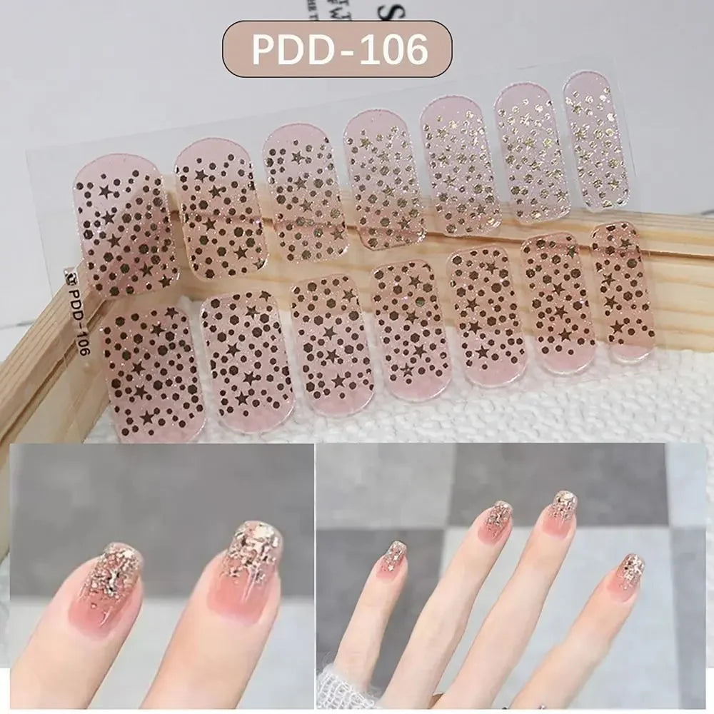 14Strips Gel Nail Stickers Full Cover Floristic Art Semi Cured Polish