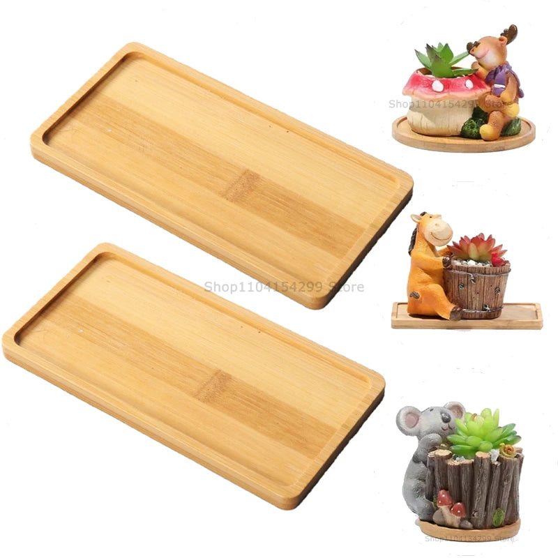 Flower Pot Tray Multi Bamboo Tray Wood Cup Pad Plant Pot Tray for Kitchen Decorative Plate Creative Coaster Coffee Cup Mat Zpaxo Rectangle-2pcs