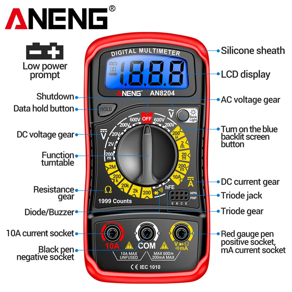 ANENG AN8204 Multimeter AC DC Voltage Current hFE Triode Buzzer
