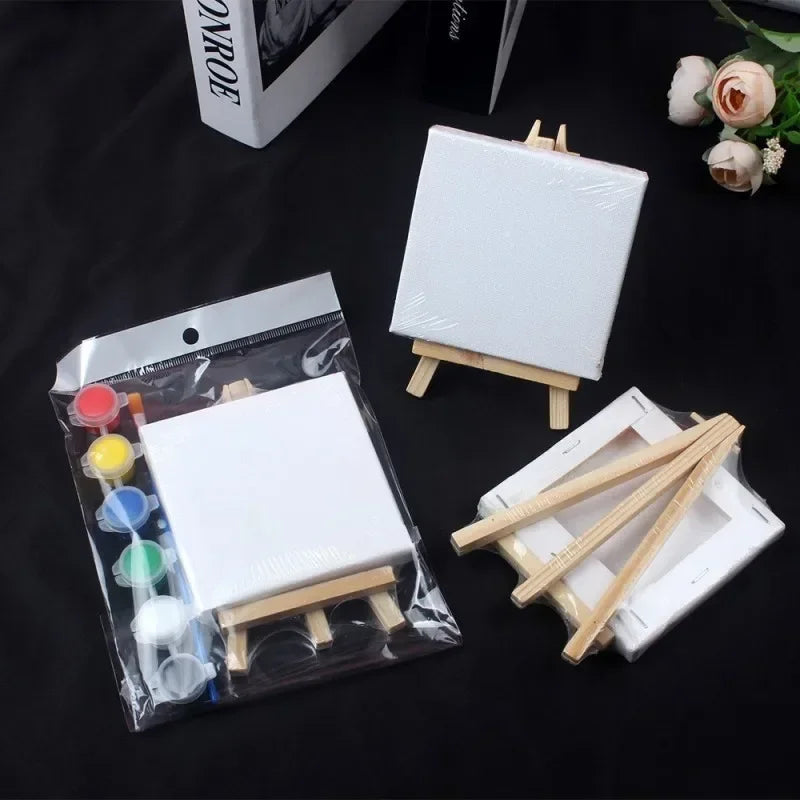 Canvas Paint Tools DIY Painting Pre-drawn Mini Wooden Stands Kids
