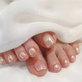 24pcs Sequins Fake Toenails Full Cover Short Square Toe Nails Foot Nails Tips for Women Girls Zpaxo JJP045-B5