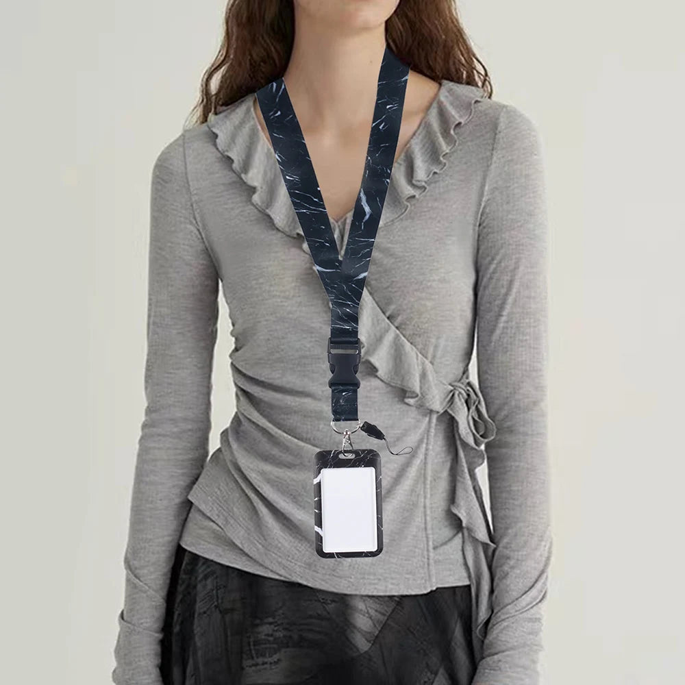 Phone Lanyard Crossbody with Wrist Strap Marble Pattern Card Case Cover for Bus/ID Card Cell Phone Lanyards Adjustable Strap Zpaxo