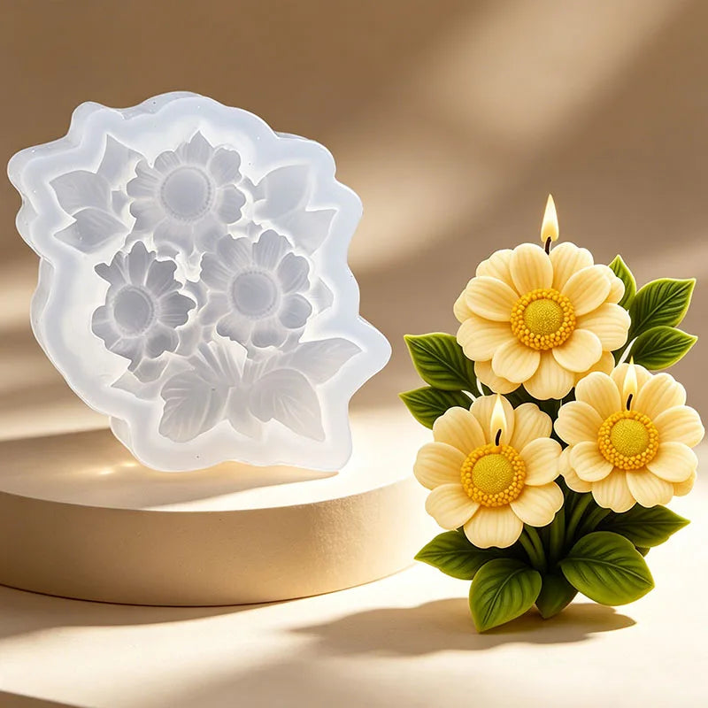 3D Flower Candle Silicone Mold for Wedding Valentine's Day Hibiscus Daisy Dahlia Tulip Vase Scented Aroma Soap Wax Ornament Mold Zpaxo