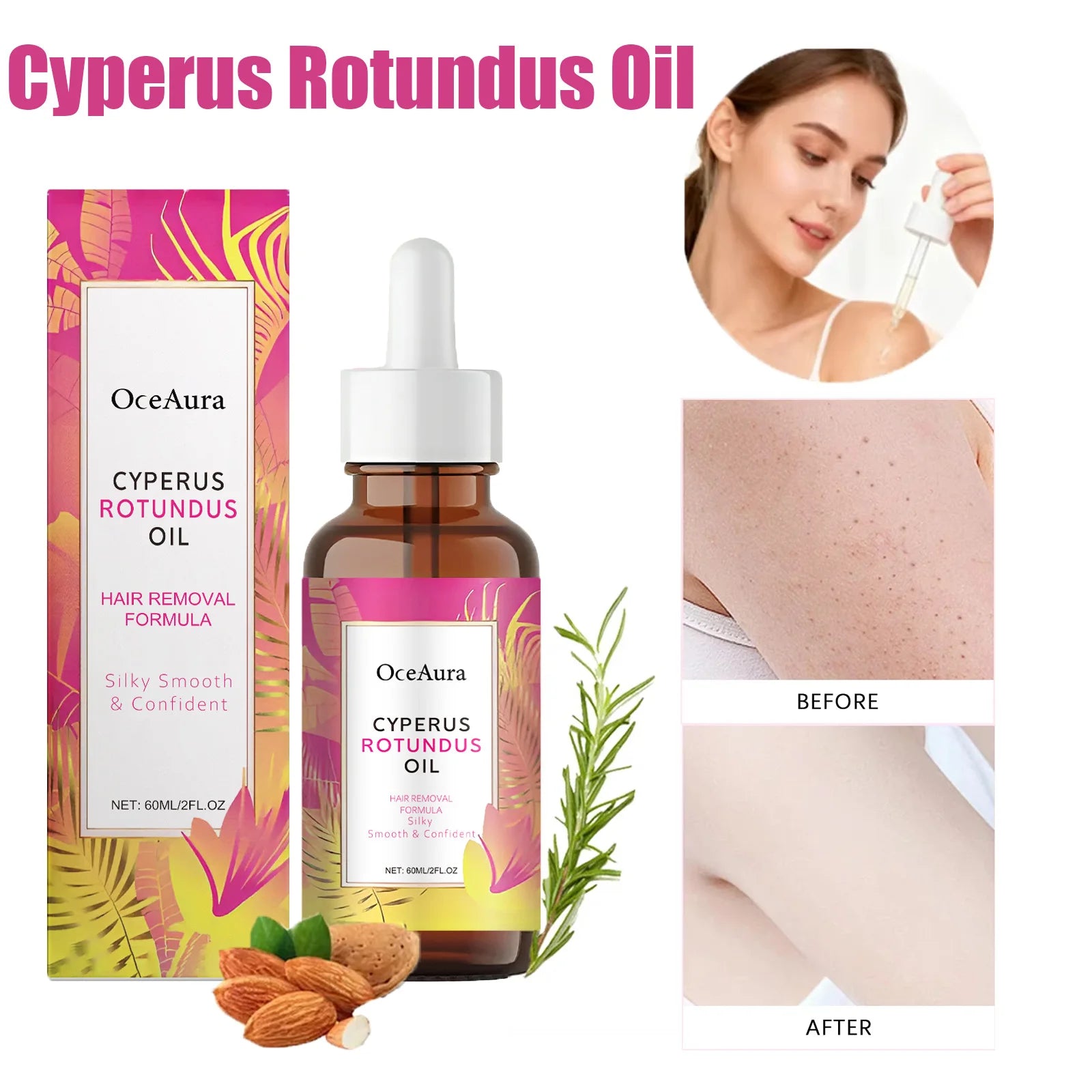 OceAura Cyperus Rotundus Hair Inhibitor Depilatory Oil 60ml Hair Inhibitor Oil Zpaxo
