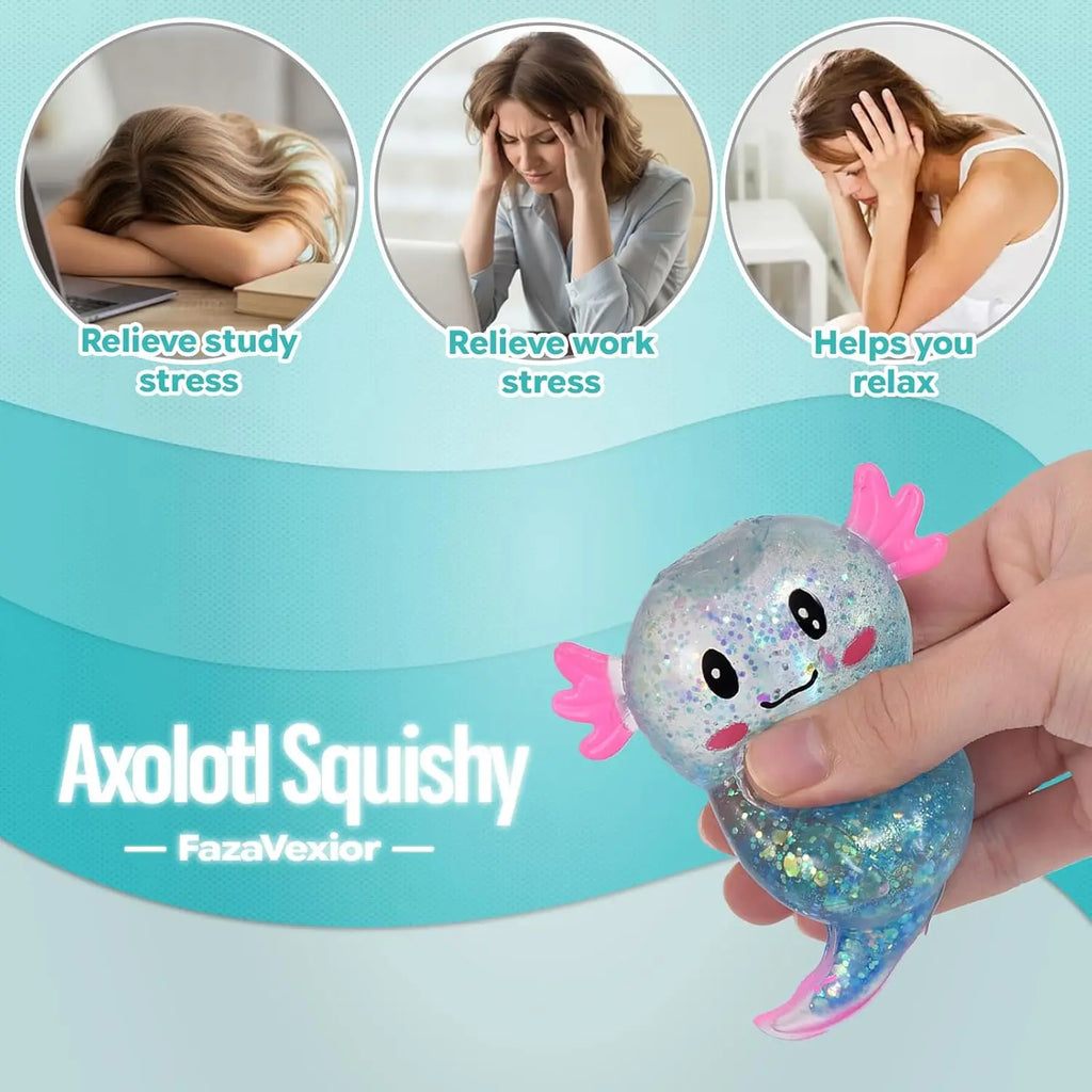 Relief Toy Glitter Fidget Toy Axolotl Squishy Stress Cut Filled Relief Toy Glitter Squeeze Birthday Supplies Anti-Anxiety Gift Zpaxo